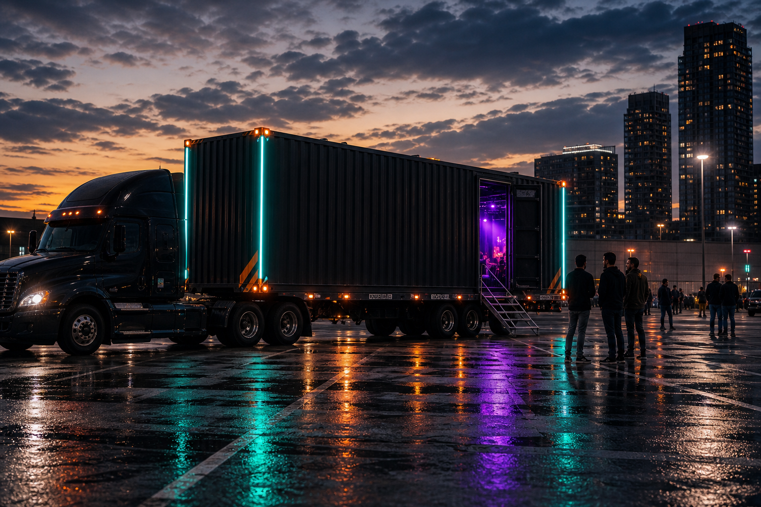 ROLLING MIC container arriving at dusk