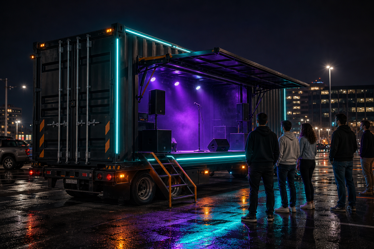 ROLLING MIC stage opened from a 40-foot container
